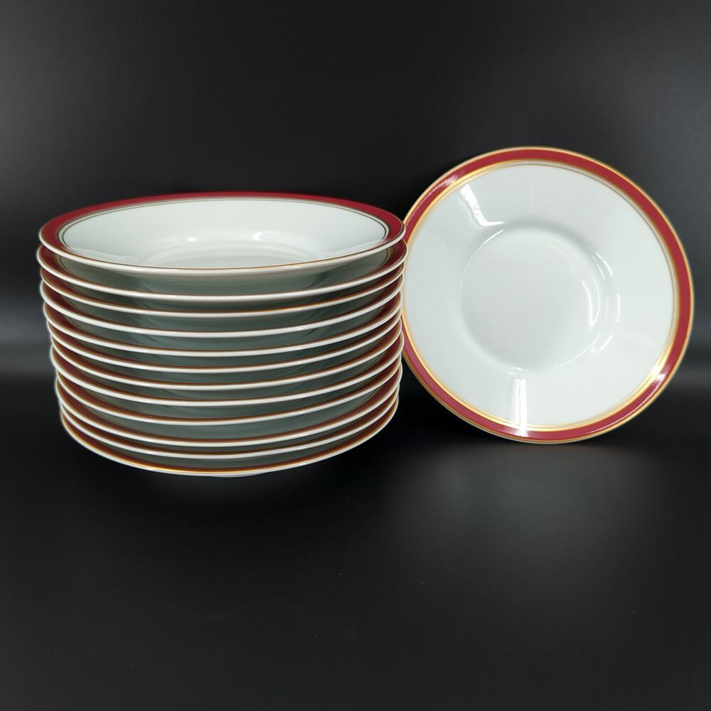 Raynaud Limoges Ceralene Diplomat Saucer Plate Red White Gold 6 1/8" Set 13 FLAW